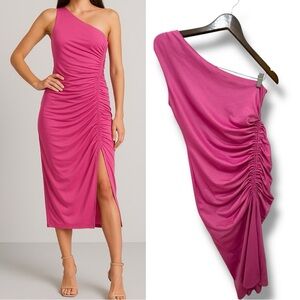 226 Primark | NWT Pink One-Shoulder Ruched Midi Dress (Size S)